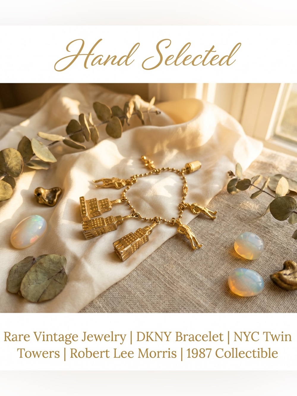 DKNY Robert Lee Morris 1987 NYC Twin Towers Gold Charm Bracelet Eclectic Grandpa